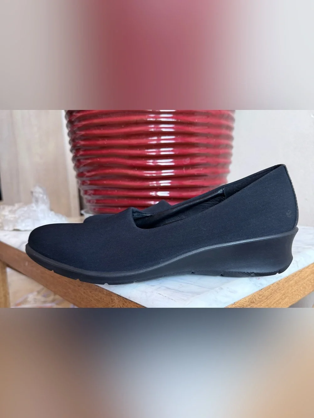 ECCO Felicia Stretch Shoes Black Leather Textile Slip On Women’s EU 40 US 9